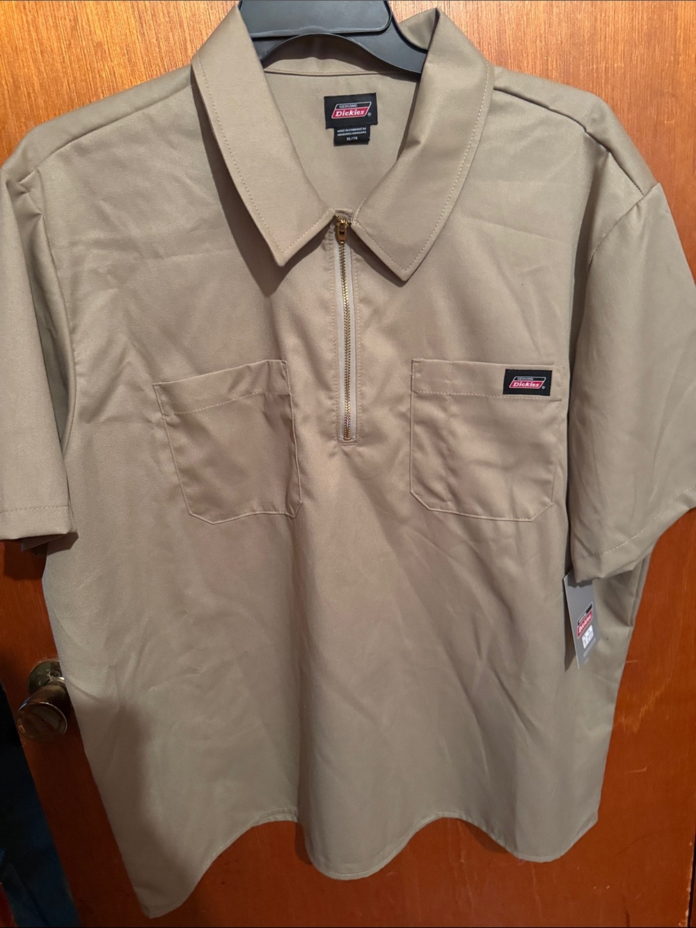 Dickies Men’s Short-Sleeve Zip Front Work Polo in Khaki